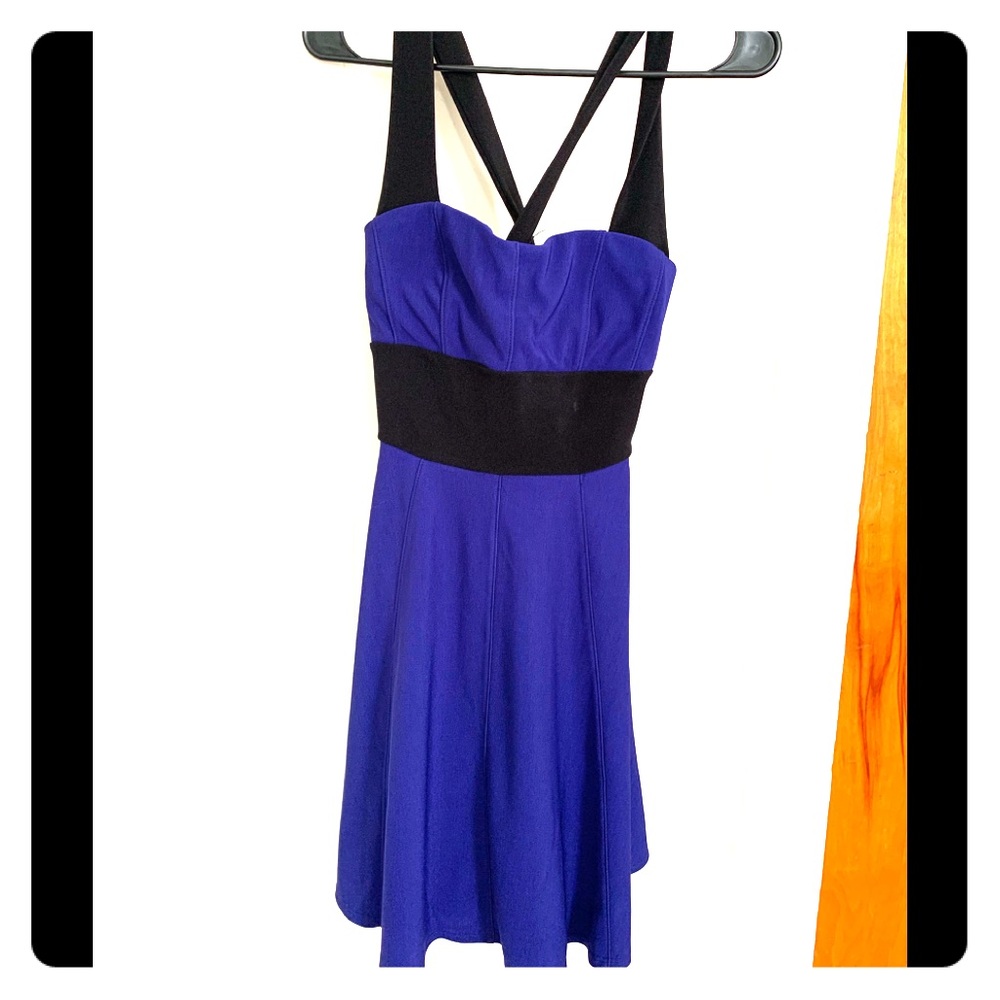 Cross Strapped Blue and Black Banded Dress